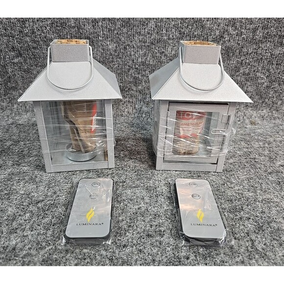Luminara Set Of 2 Gray Mini Lanterns With Remote & Flameless Candles #2 - Picture 1 of 6
